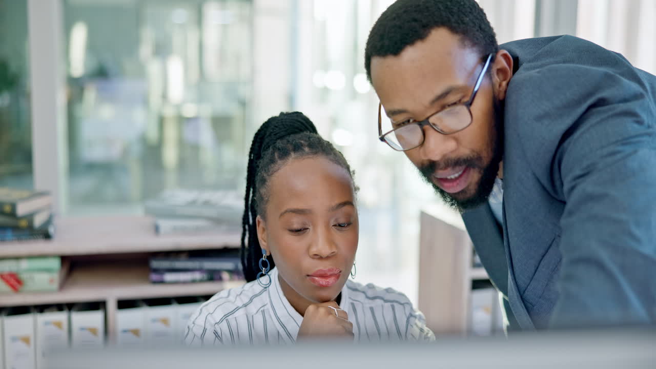 Computer, black woman and manager training