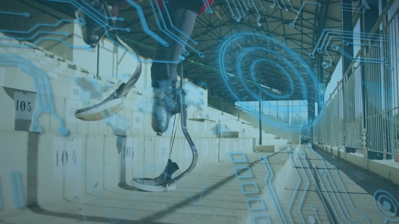 animazione dell'elaborazione dei dati su un corridore maschio afroamericano disabile