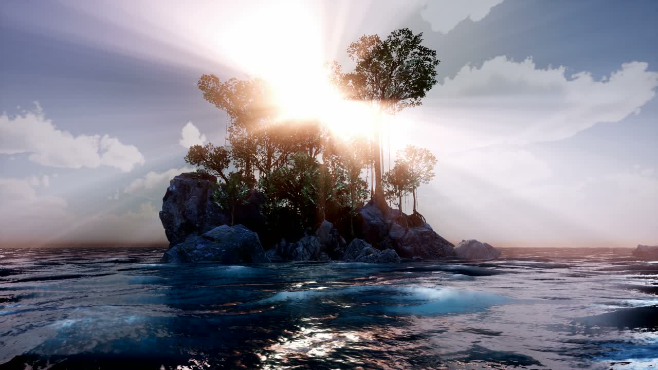 isla rocosa con árboles como el océano