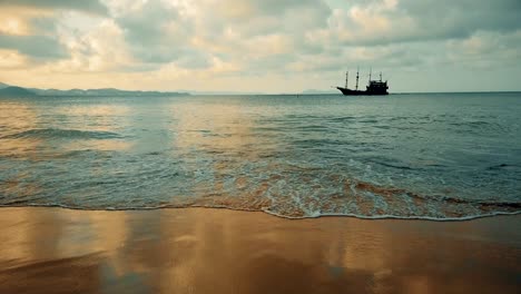 a ship view from the beach during the discovery of new lands on america