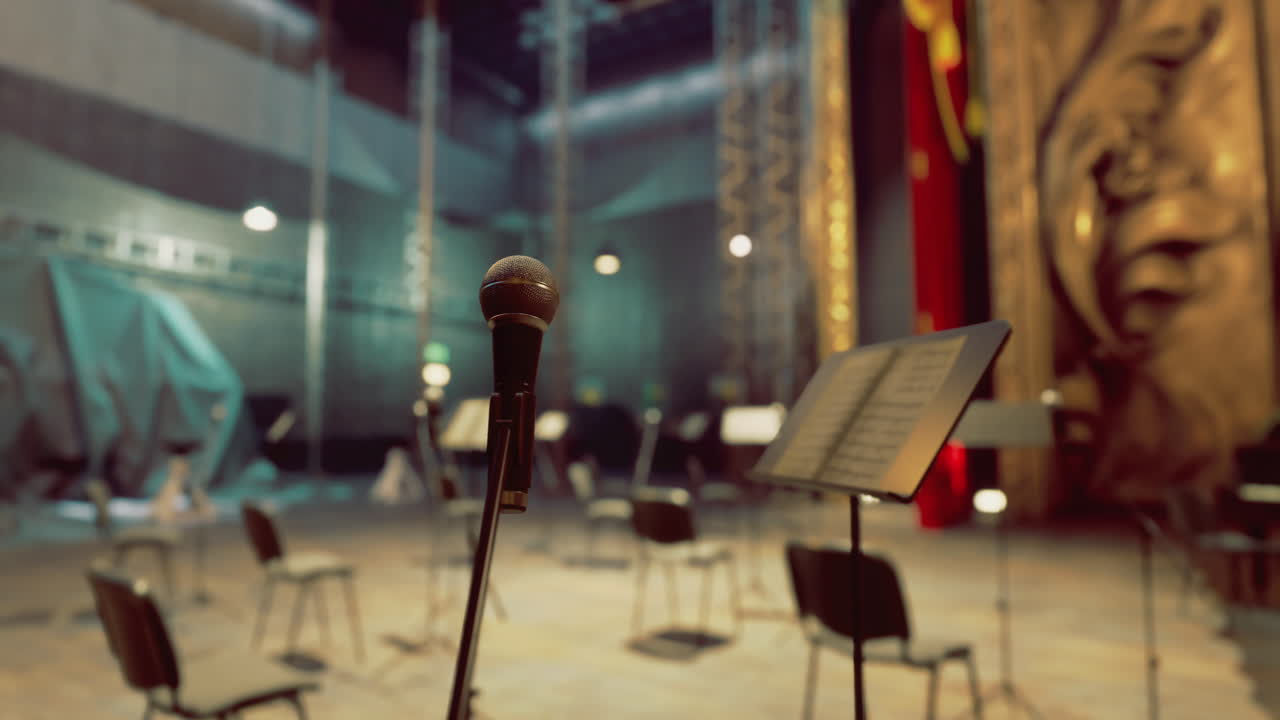 Musikere forbereder seg til en forestilling i en tom konsertsal