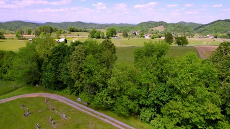 Empuje-Rápido-Aéreo-Sobre-Las-Copas-De-Los-árboles-Para-Revelar-El-Campo-Cerca-De-Abingdon-Y-Damasco,-Virginia