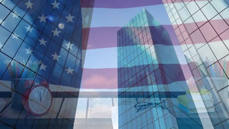 Animation-of-usa-flag-over-cityscape