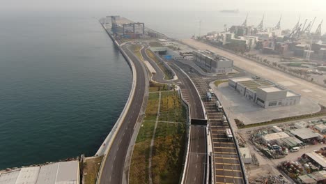 hong kong underwater tunnel linking chek lap kok airport and tuen mun, aerial view