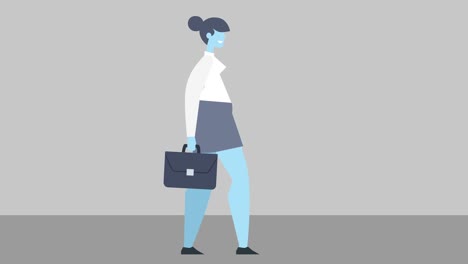 diseño de personaje de mujer de dibujos animados estilo plano ciclo de caminata con maletín aislado animación 2d. luma matte