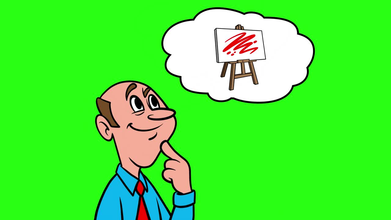 Man thinking about Art Class - 4k Animation with Green Background