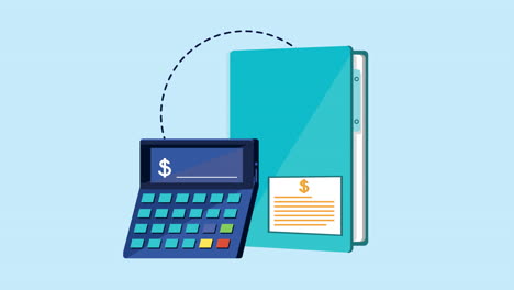 personal finances animation with calculator and folder