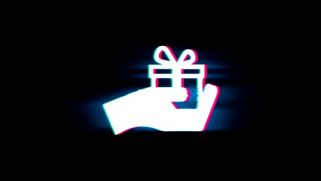 birthday gift box symbol on glitch retro vintage animation.