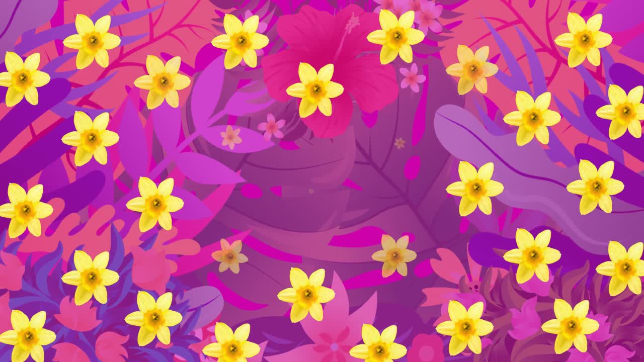 animación de flores sobre un fondo floral rosado