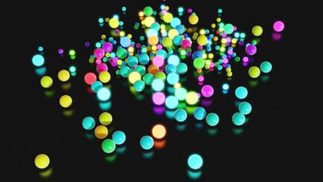 las bombillas comienzan a brillar formando un patrón como una guirlanda de navidad abstracta. las ondas multicolores corren a través de las bolas como en la guirlana de navidad, un fondo en bucle abstracto 3d con muchas esferas en el plano.