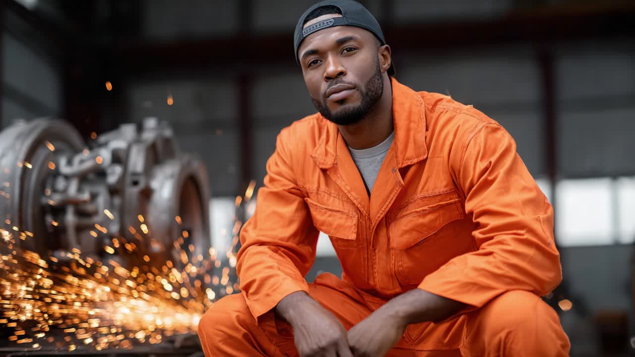 Industrial Worker Welding with Sparks