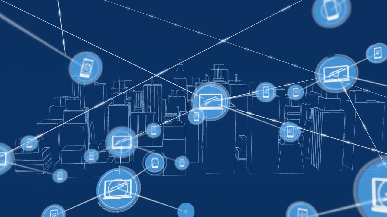 Animation of a city network and devices.
