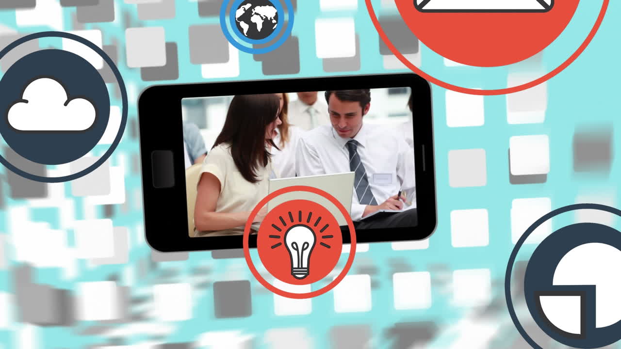 animación de iconos a través de teléfonos inteligentes con diversas personas