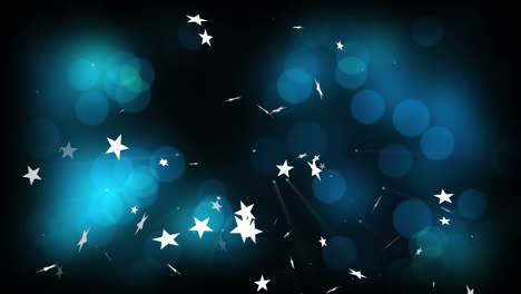 animación de estrellas de navidad cayendo sobre puntos de luz sobre un fondo azul oscuro