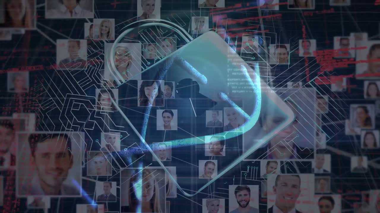 animación de candado y placa de circuito sobre personas de negocios