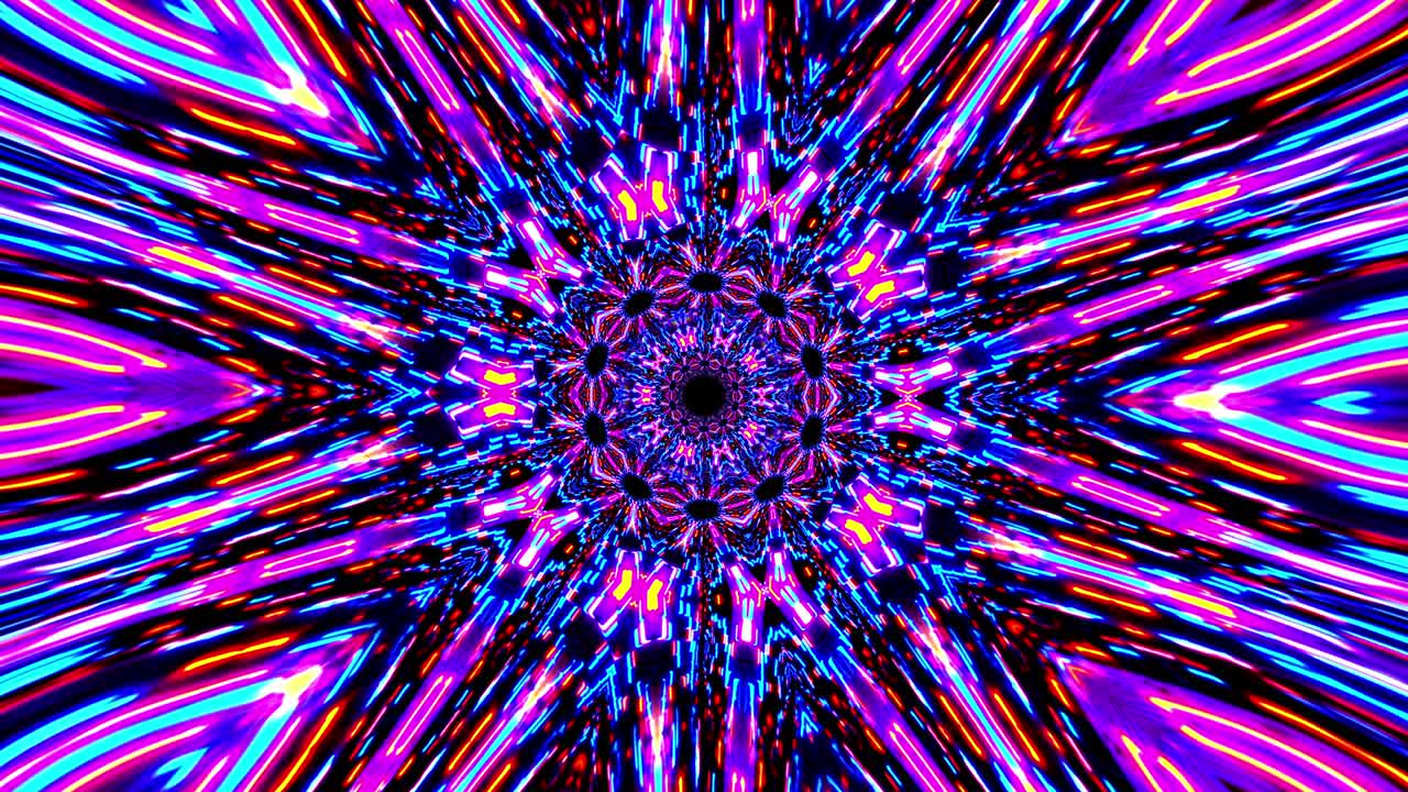 abstract brillante colorido fantasía mandala rayos de neón ornamento. 4k complejo ciclo de color de composición de estrellas geométricas. transformación geométrica fondo gráfico de movimiento multicolor. bucle vj sin costuras.