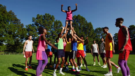 cheerleading practice in a park