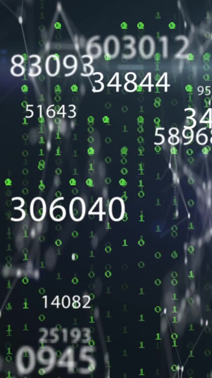 Animation of numbers processing, binary coding and data processing