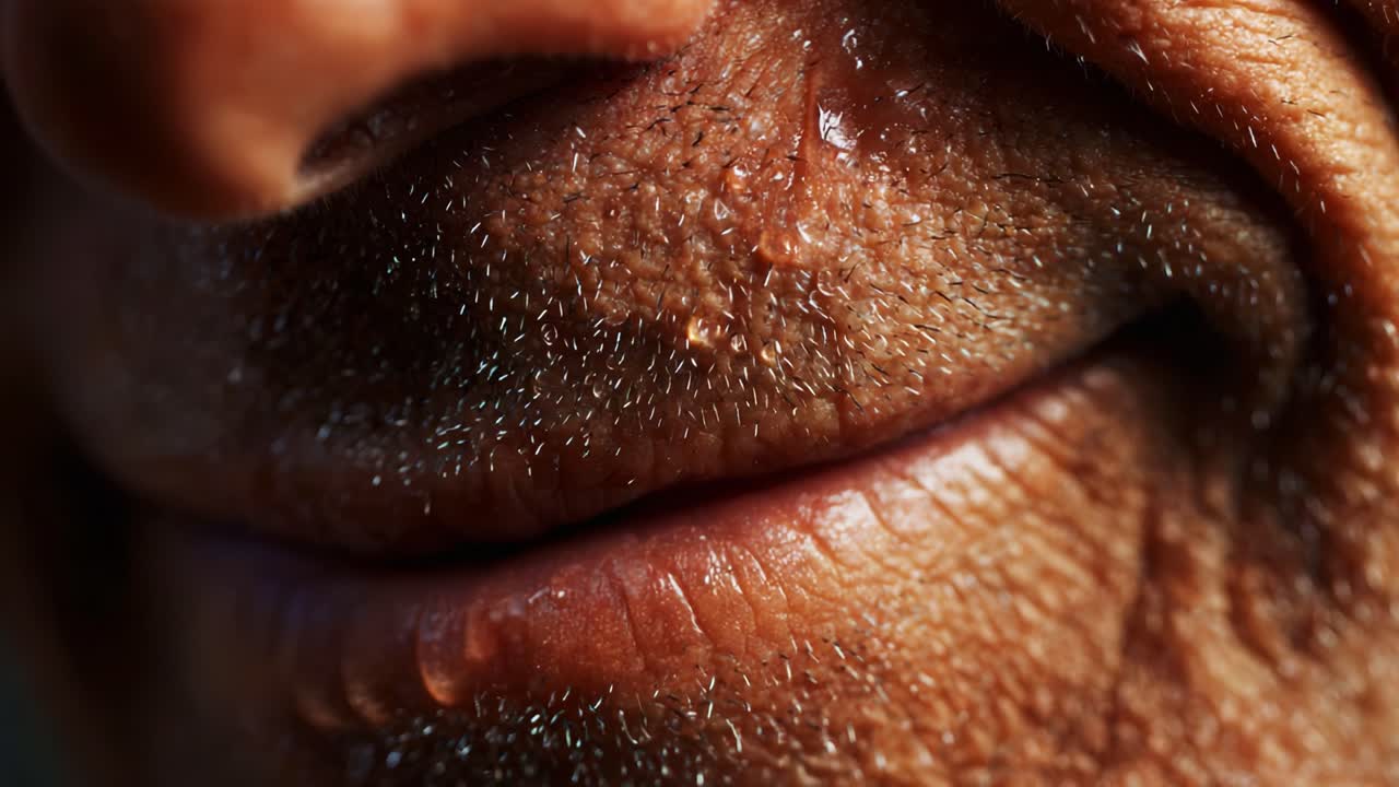 A Close-Up Study of Skin Texture and Expression Captured in Two Frames, Illustrating the Subtle Changes in Facial Contour and Light Reflection Over Time During Smiling