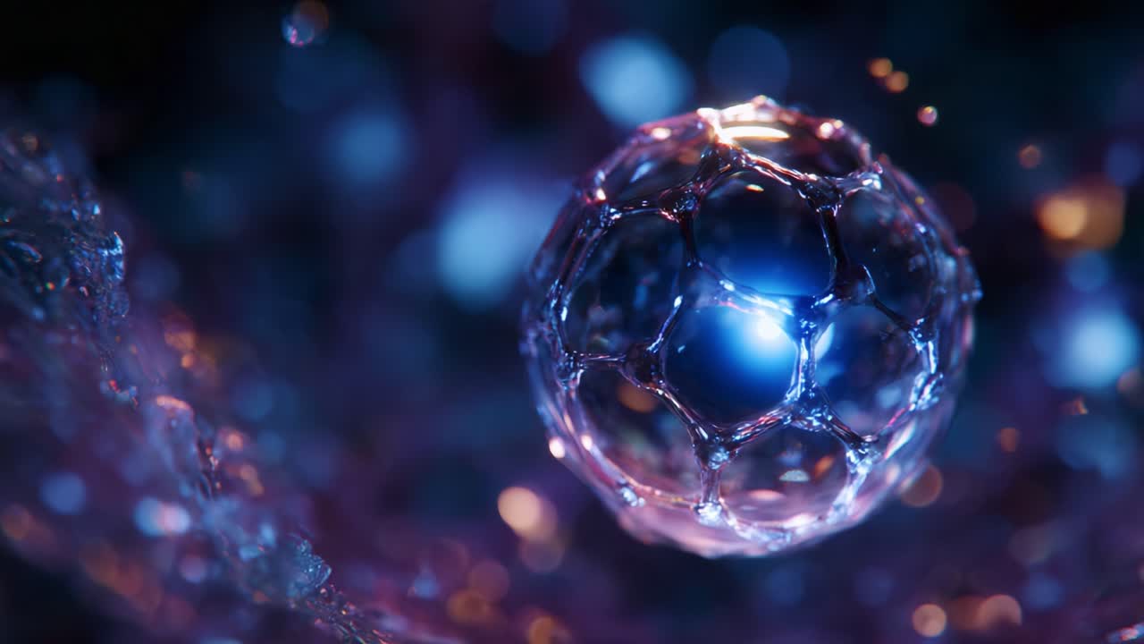 A Stunning Close-Up of a Beautifully Illuminated Bubble Structure with Intricate Patterns Reflecting Light and Creating a Luminous Background in a Unique Microcosm