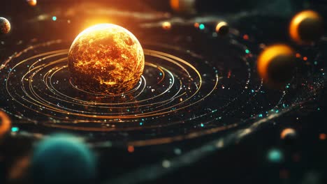 abstract artistic representation of a planetary system