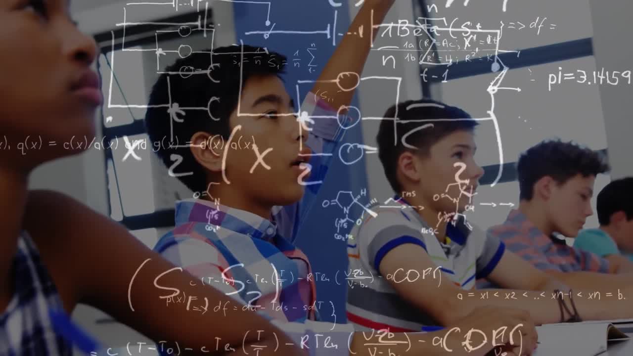 Animation of over equations over schoolchildren in classroom
