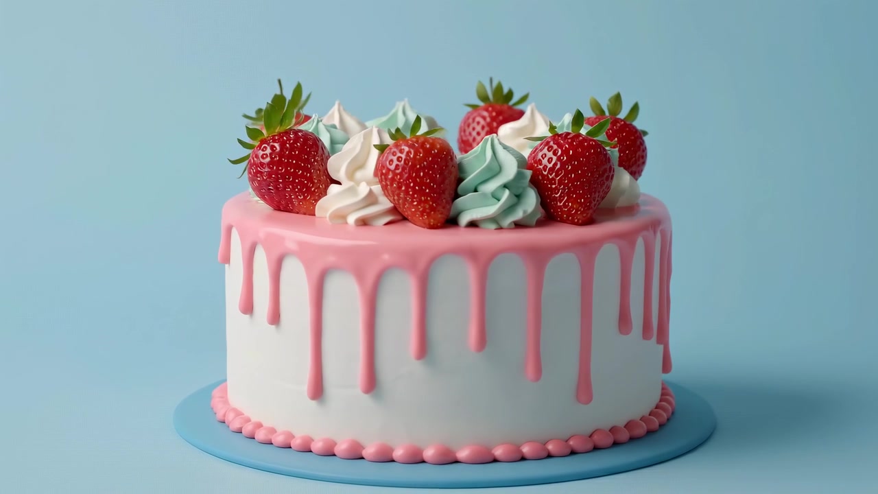 Pink Glaze Drip Cake Decorated with Fresh Strawberries