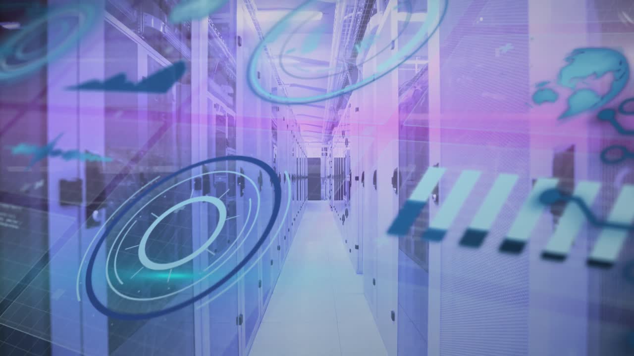 서버 에 대한 그래프, 원, 지구 및 음파에 대한 파동 패턴의 애니메이션