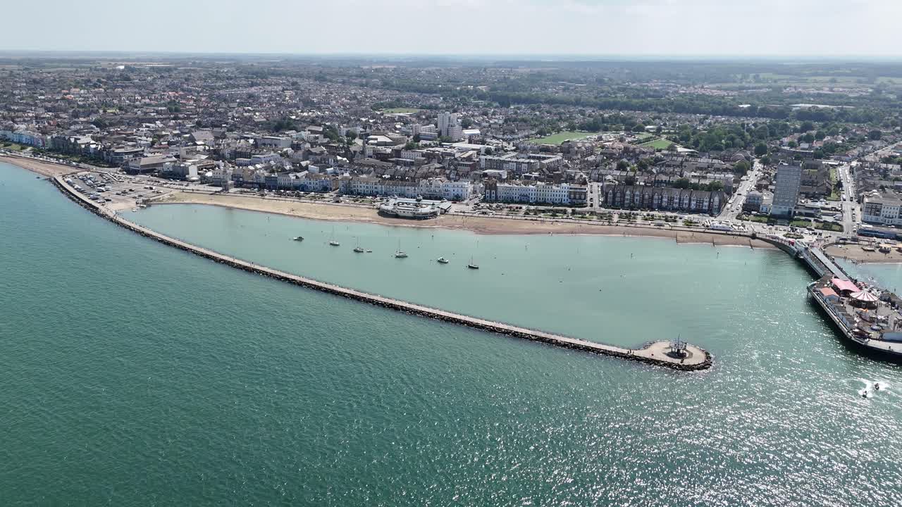 Harbour and seafront Herne Bay seaside town Kent UK drone,aerial