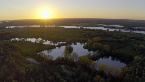 Aerial-of-the-Netherlands-flood-underwater-at-sunset