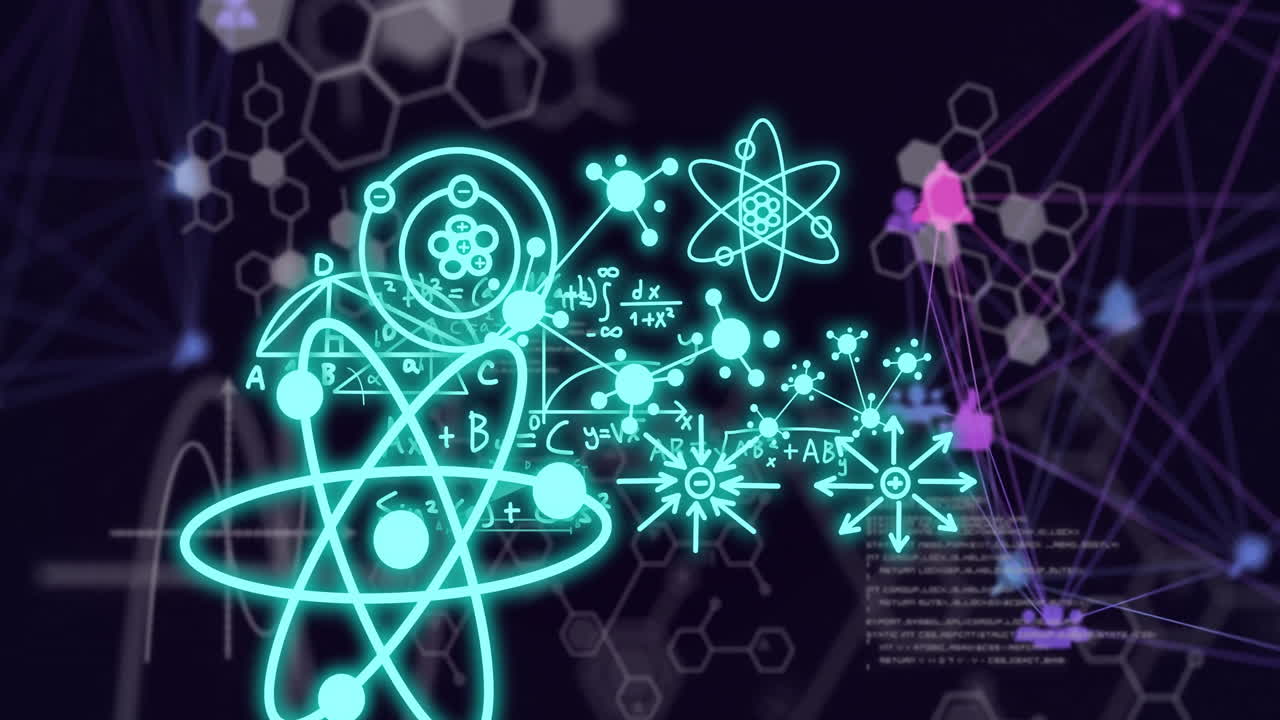 연결 네트워크를 통해 과학 데이터 처리 및 원자의 애니메이션