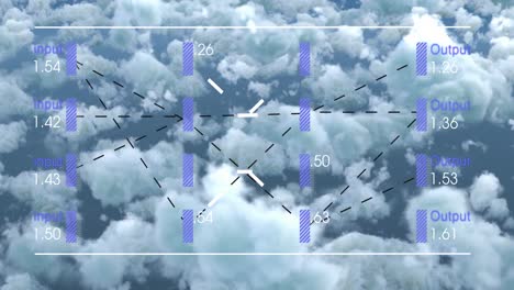 animation of numbers data processing over clouds