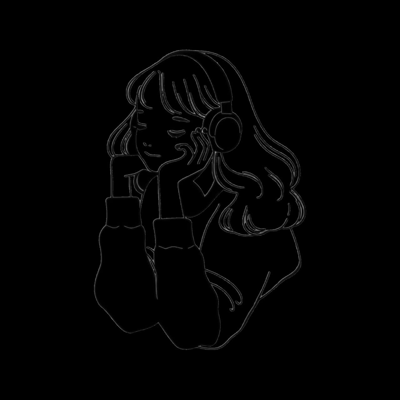 Relaxed girl enjoying music animation isolated asset, transparent 4K video, alpha channel, ProRes