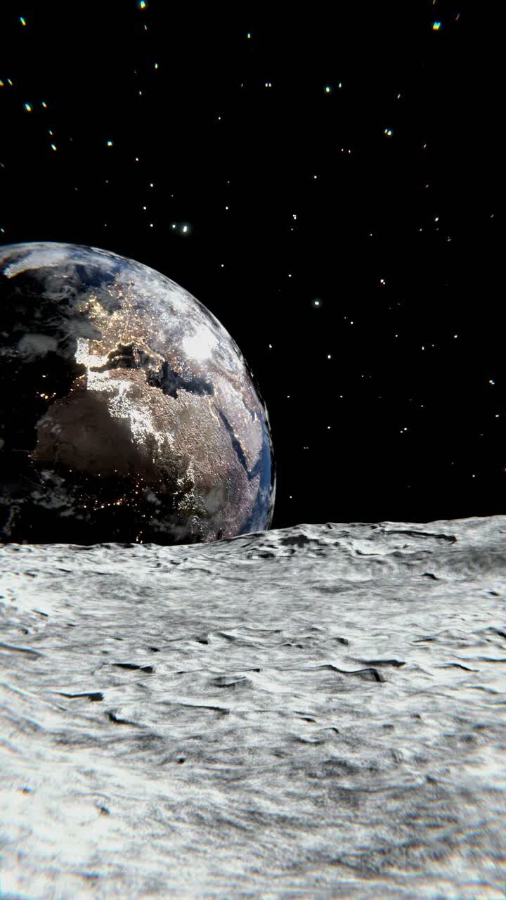 astronaute courant sur la lune avec la terre en arrière-plan