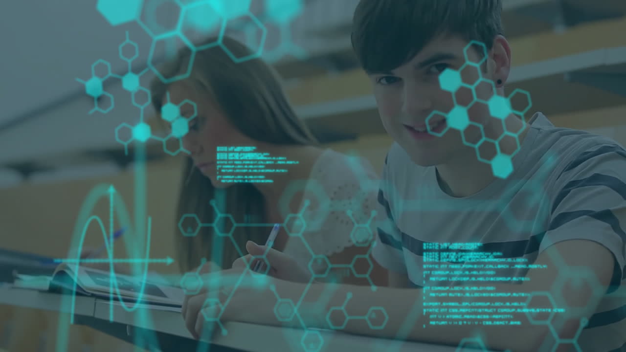 다양한 학생을 대상으로 화학 공식 및 데이터 처리의 애니메이션