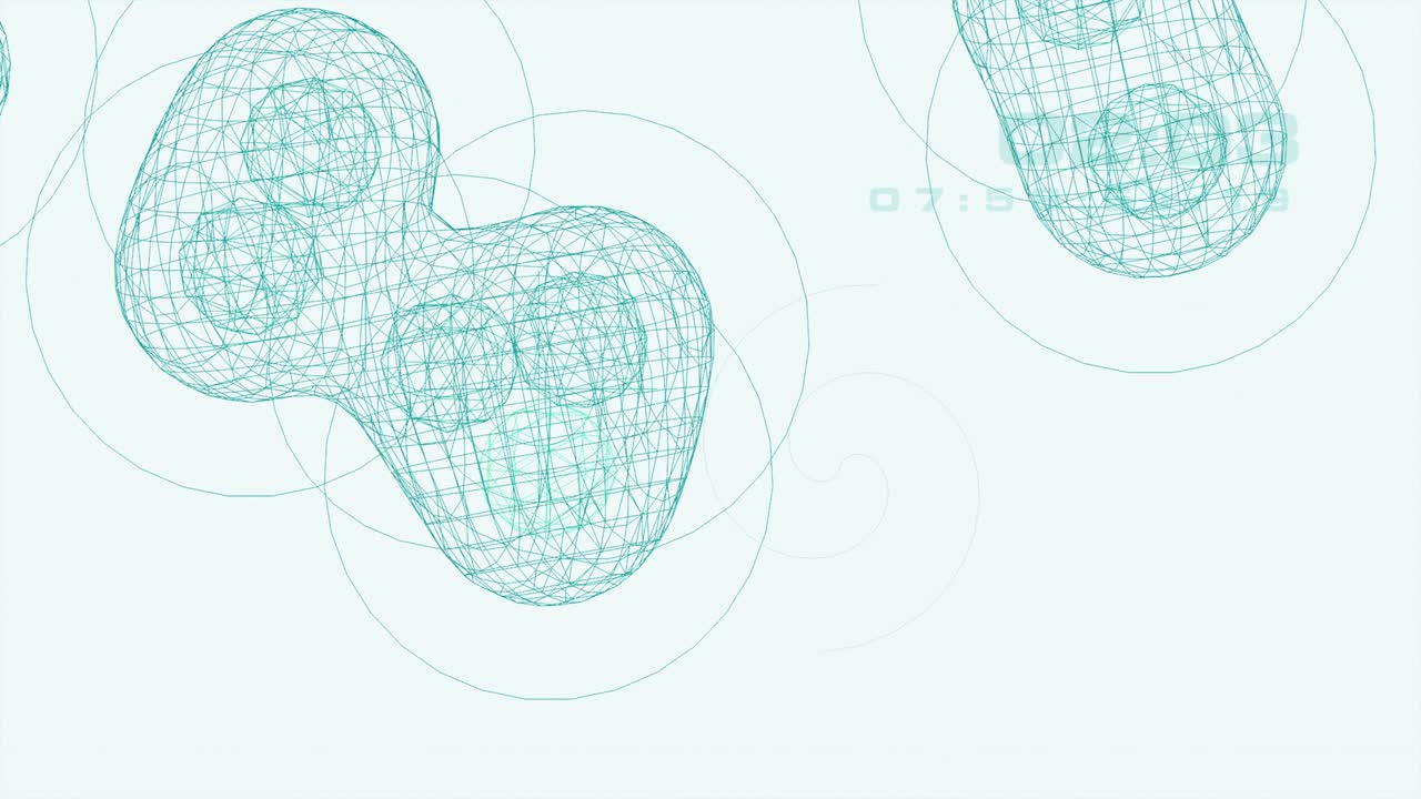 3d animation, some metaspheres ( wire framed ) on white background