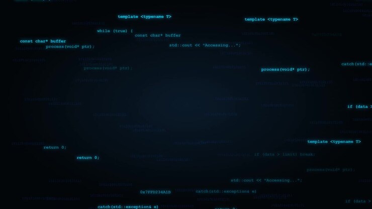 Abstract Digital Background with Floating C++ Programming Code