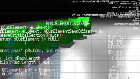 Animation of coding on grid digital interface with red house standing out from green models