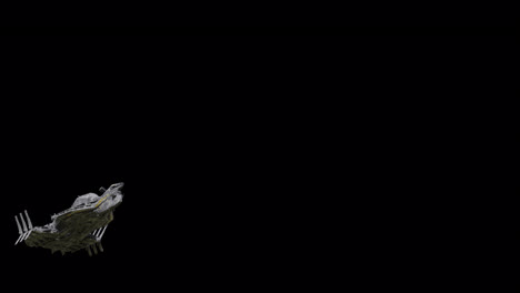 giant spaceship flying straight, bottom right view, black background suitable for overlay with alpha channel matte blending option, seamless integration into various sci-fi concepts and scenes