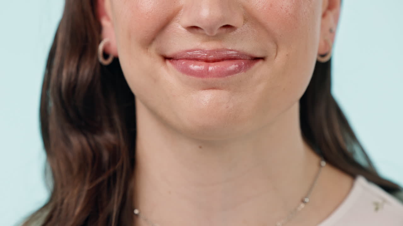 여성, 치아 및 건강 관리 클로즈업