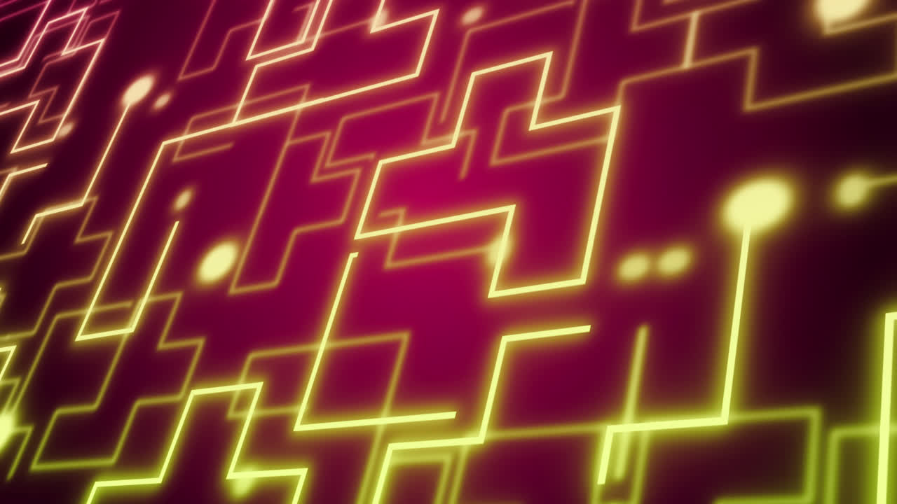 Animation of neon integrated circuit on purple background