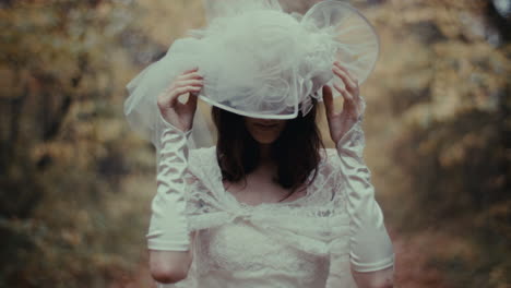 melancholic bride in an autumn forest