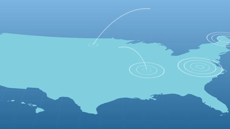 global communication network concept depicted by white circles on a blue map.