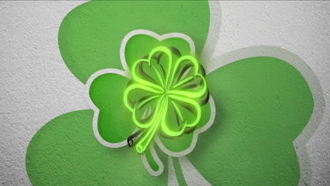glowing green shamrock animation over textured green and white background