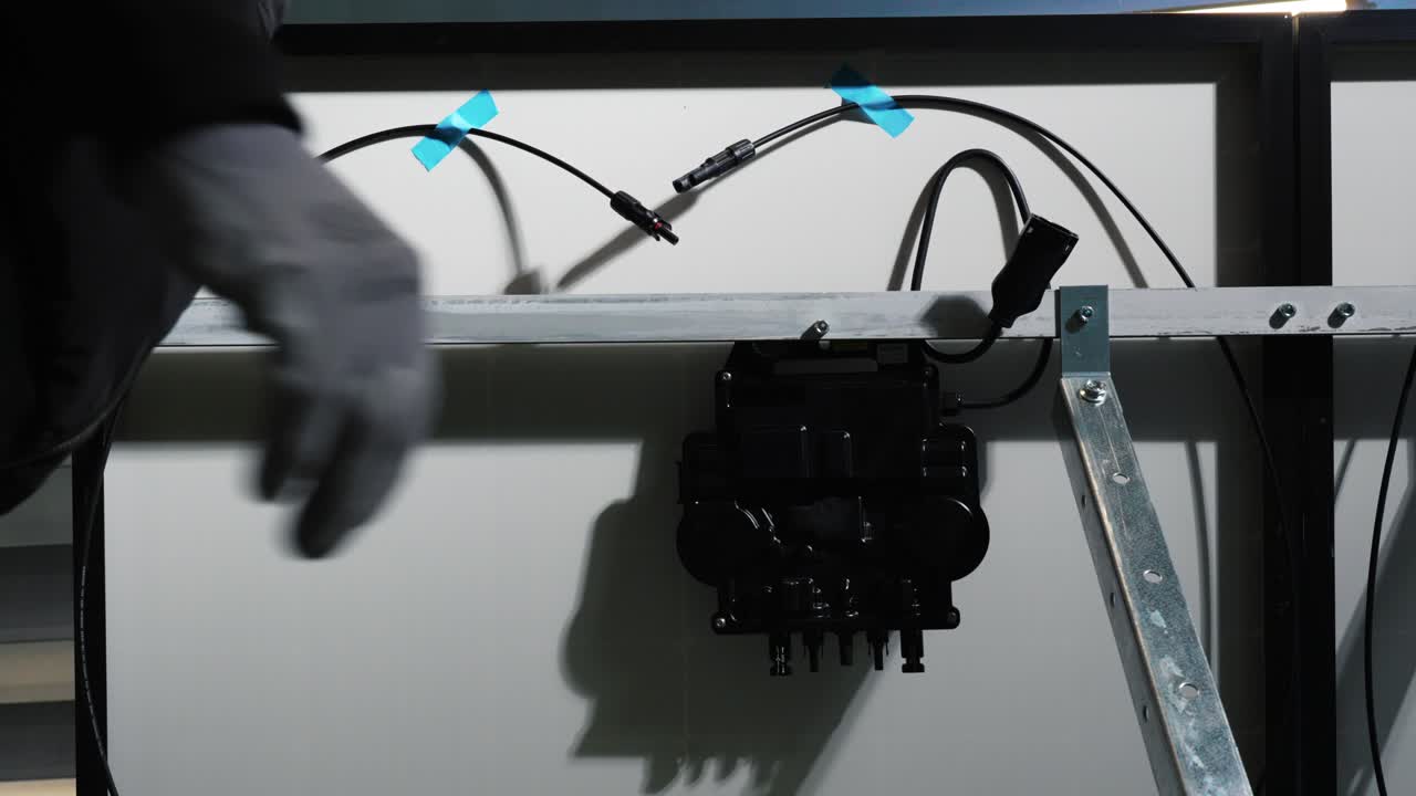 toma estática de un trabajador sujetando un gran soporte metálico a una viga metálica