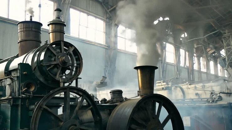 Close-up of an Old Steam Engine in a Factory
