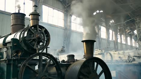 close-up of an old steam engine in a factory