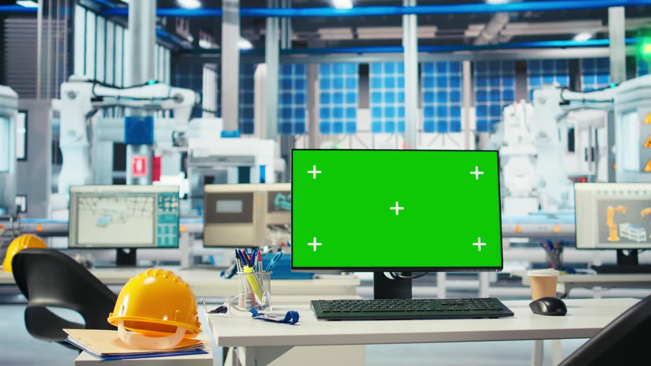 태양광 공장 기계들을 검사하는 데 사용되는 크로마 키 모 컴퓨터