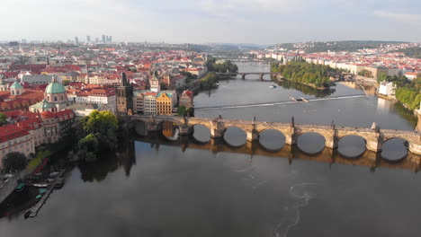 aerial view to vltava river and charles bridge, prague, czech republic