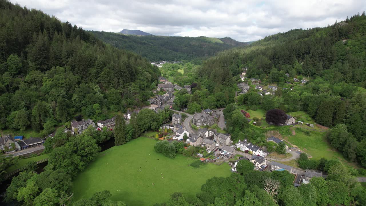 Betws y coed north Wales UK drone aerial view summer